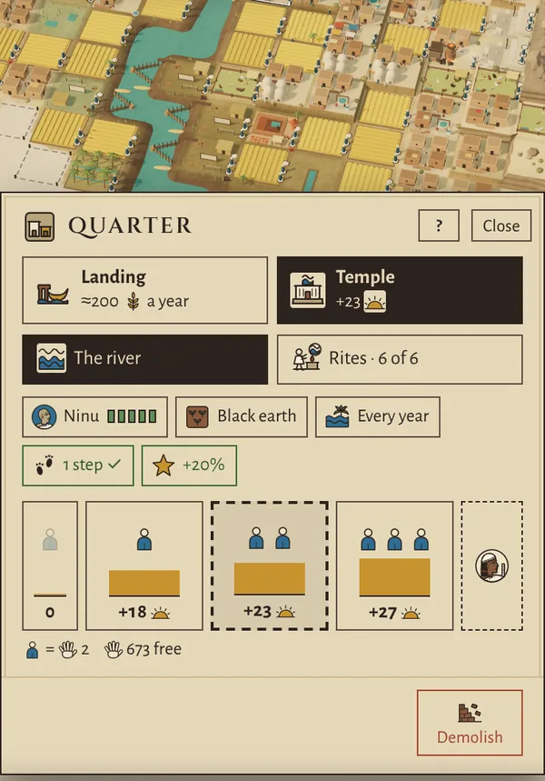 The shrine’s sheet: the god that is kept, and its Rites tab.